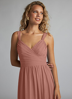 Azazie Aziza Bridesmaid Dresses Cedar Rose A-Line V-Neck Pleated Chiffon Dress image5