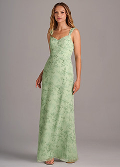 Azazie Denice Abiti da Damigella Abito Tubino in Chiffon a Pieghe Green Fern Floral image6