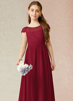 Azazie Silvermist Junior Burgundy A-Line Pleated Chiffon Dress image6