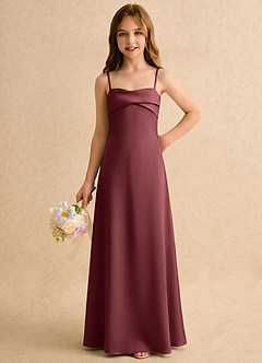 Azazie Mirabella Girls Formal Flower Girl Dresses Merlot Sheath Sweetheart Neckline Stretch Satin Dress image5