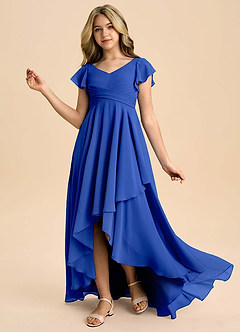 Azazie Caria Junior Royal Blue A-Line Pleated Chiffon Dress image1