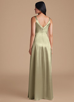Azazie Hope Bridesmaid Dresses Moss Green A-Line with Pockets Metallic Satin Dress image4