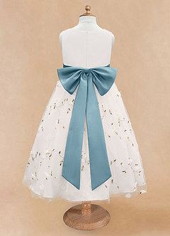 Azazie Pollie Flower Girl Dresses Ivory Moody Blue A-Line Bow Tulle Dress image12