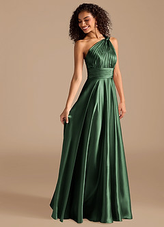 Azazie Charlize Robes de demoiselle d'honneur Robe Trapèze en Satiné métallisé Asymétrique Eucalyptus image6