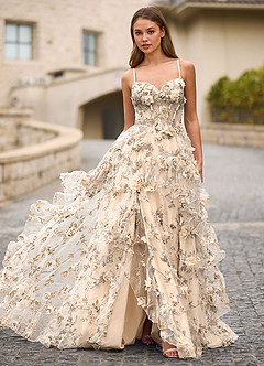 Elara Albicocca Chiaro Abito da ballo floreale 3D image4