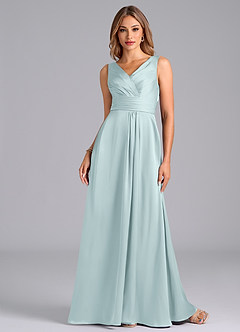 Azazie Karina Bridesmaid Dresses Mist A-Line Pleated Stretch Satin Dress image4