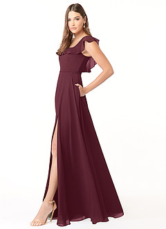 Azazie Jinny Abiti da Damigella Abito A-Line in Chiffon con Scollo Quadrato e Increspature Cabernet image3