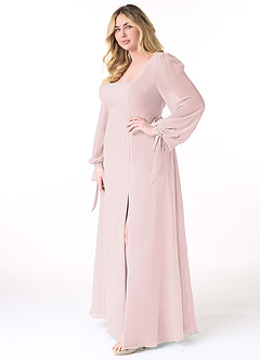 Azazie Leonia Bridesmaid Dresses Blushing Pink A-Line Long Sleeve Chiffon Dress image10