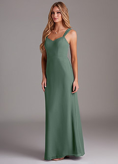 Azazie Denice Bridesmaid Dresses Eucalyptus Sheath Pleated Chiffon Dress image4
