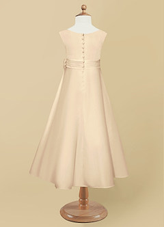Azazie Lindy Flower Girl Dresses Champagne A-Line Pleated Matte Satin Dress image11