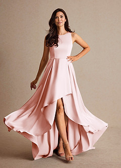 Azazie Niles Mother of the Bride Dresses Blushing Pink A-Line Trains Stretch Satin Dress image2