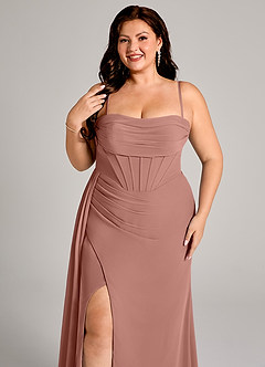 Azazie Amyra Bridesmaid Dresses Cedar Rose Sheath Off the Shoulder Chiffon Convertible Dress image11
