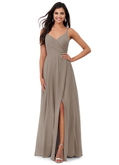 Azazie Lennon Bridesmaid Dresses Taupe A-Line Lace Chiffon Dress image1