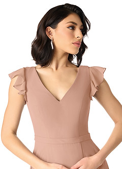 Azazie Claudine Schlussverkauf A-Linie Flatterhülse Chiffon Kleid Champagner Rosa image4