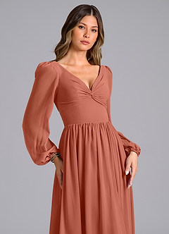Azazie Teri Bridesmaid Dresses Clay A-Line Long Sleeve Chiffon Dress image5
