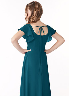 Azazie Bondi Junior Ink Blue A-Line Bow Chiffon Dress image3