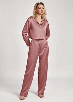front Pyjama-Set mit Satinkragen und langen Ärmeln