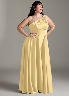 Azazie Charlize Brautjungfernkleider A-Linie One-Shoulder Stretch-Satin Kleid Butter image12