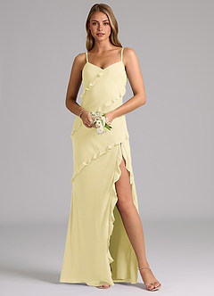 Azazie Nancie Robes de demoiselle d'honneur Robe Sirène en Mousseline de soie Rayé Sorbet Citron image8