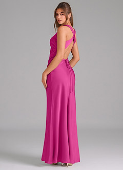 Azazie Evadne Bridesmaid Dresses Fuchsia A-Line Pleated Stretch Satin Dress image5