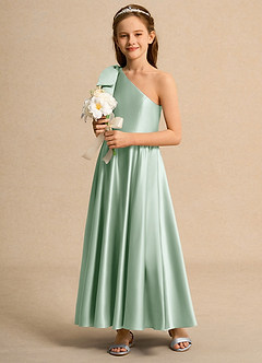 Azazie Guppy Girls Formal Blumenmädchenkleider A-Linie One-Shoulder Matte Satin Kleid Agave image5