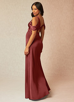 Azazie Rhea vestidos de dama de honor de maternidad Vestido Corte en A Off The Shoulder Plisado Hasta el suelo Satén Elástico image5