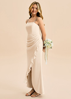 Azazie Buzzy Junior Robe Fourreau en Mousseline de soie Plissée Albâtre Blanc image1