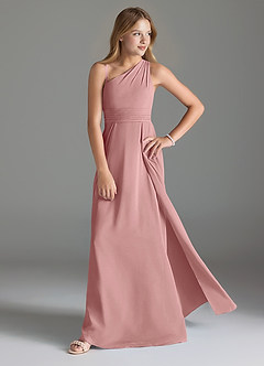 Azazie Dallas Junior A라인 주름진 쉬폰 플로어 길이 주니어 신부 들러리 드레스 image3