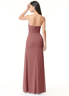 Azazie Darria Vestidos de damas de honor Vestido de Rosa Del Desierto de Chifón elástico de Corte Recto Convertible con Escote Cuadrado Plisado image2