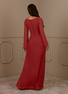 Azazie Belinda Mother of the Bride Dresses Rust A-Line V-Neck Pleated Chiffon Dress image2