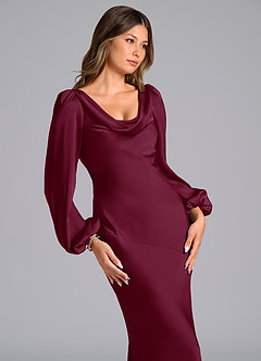 Azazie Rylina Bridesmaid Dresses Mulberry Mermaid Long Sleeve Stretch Satin Dress image6