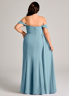 Azazie Amyra Bridesmaid Dresses Moody Blue Sheath Off the Shoulder Chiffon Convertible Dress image15