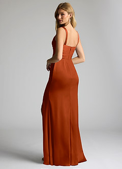 Azazie Elida Robes de demoiselle d'honneur Robe Fourreau en Satin extensible Plissée Orange Brûlée image2