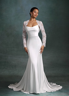 Azazie Tessa Wedding Dresses Diamond White Mermaid Strapless Stretch Satin Dress image1