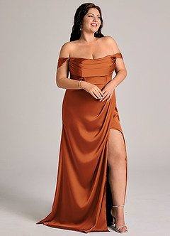 Azazie Johana Bridesmaid Dresses Cinnamon Mermaid Off the Shoulder Stretch Satin Convertible Dress image11