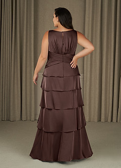 Azazie Viola At-home Try On Dresses Dusty Blue A-Line Pleated Stretch Satin Dress image13