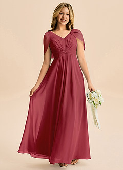 Azazie Emma Junior Robe Trapèze en Mousseline de soie Plissée Grenade image1