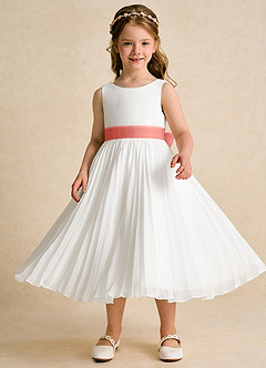 Azazie Margot vestidos de niña de las flores Vestido Marfil Rosa Salmón de Gasa de Línea A con Plisado image4