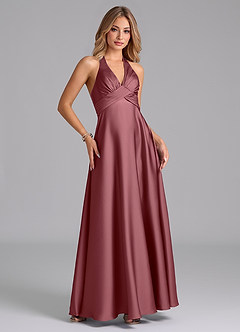 Azazie Tessie Bridesmaid Dresses Desert Rose A-Line Pleated Stretch Satin Dress image5