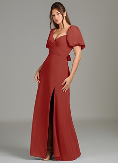 Azazie Phylicia Bridesmaid Dresses Terracotta A-Line Bow Chiffon Dress image4