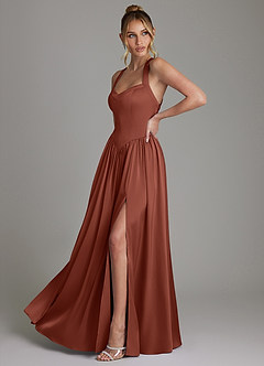 Azazie Francis Bridesmaid Dresses Auburn A-Line Corset Stretch Satin Dress image5