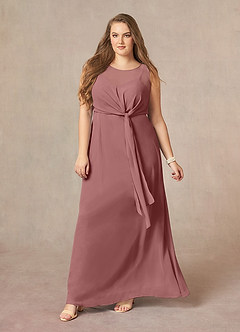 Azazie Marchioness vestidos de madre de la novia Vestido de Rosa Del Desierto de Gasa de Corte En A con Cuello redondo plisado image10