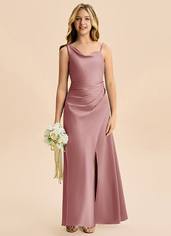 Azazie Abby Junior Dusty Rose A-Line Pleated Stretch Satin Dress image4