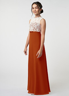 Azazie Rana Junior Paprika A-Line Lace Chiffon Dress image3