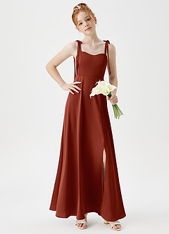 Azazie Rosey Junior Vestido de Terracota de Satén Elástico de Corte En A con Escote de Corazón image3