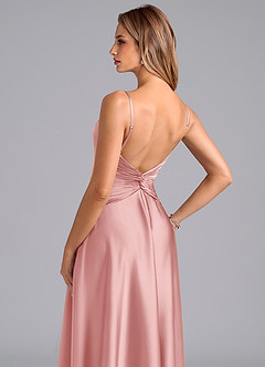 Azazie Elita Bridesmaid Dresses Powder Pink A-Line Pleated Stretch Satin Dress image2