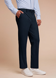 front Vincent Bleu Marine Pantalon habillé structuré et extensible