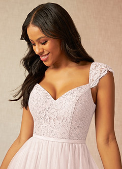 Azazie Luxi Bridesmaid Dresses Rose Petal A-Line Pleated Tulle Dress image4