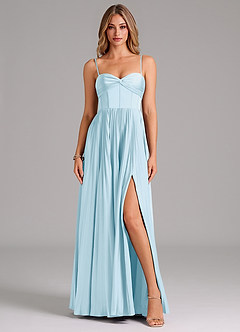 Azazie Akiko Bridesmaid Dresses Sky Blue A-Line Sweetheart Neckline Stretch Satin Dress image1