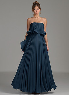 Azazie Alexia Bridesmaid Dresses Dark Navy A-Line Ruched Chiffon Dress image4